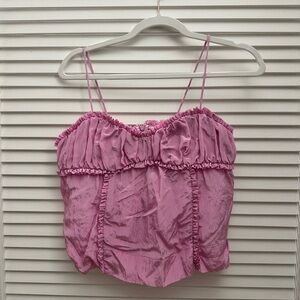 GANNI shiny tech strap top - lilac sachet - size 38 (medium)